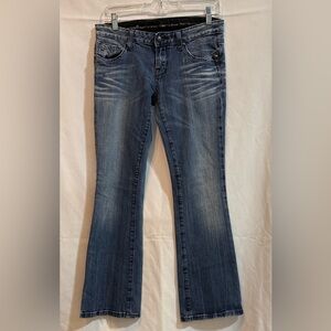 REROCK for EXPRESS Stylish Dark Blue Flare Jeans • Size 4 Short